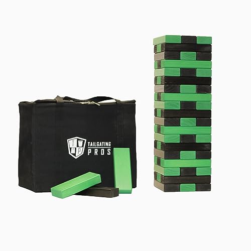 Tailgating Pros Premium Giant Toppling Timbers with Carrying Case – Choose Your Team Colors! Jumbo Outdoor Yard Game, Tower Grows to Over 5 Feet! - color: Kelly/Black