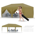 10X20 Pop Up Canopy Tent with 6 Sidewalls – Heavy Duty Commercial Instant Shelter, One-Person Quick Setup Outdoor Party Tent, Water-Resistant & Portable, Khaki - color: Khaki