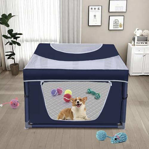 42 × 42 inch Dog Playpen with Pee Pad, Soft Puppy Playpen, 25 Height Pet Playpen for Small Dogs and Small Animals, Dog Fence Indoor, Play Yard with Zipper Door - style: 42inch Dog Playpen with Top and Pee Pad