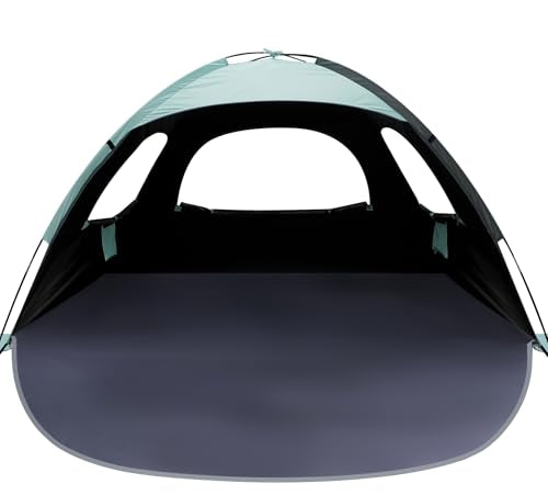 WhiteFang Beach Tent Anti-UV Portable Sun Shade Shelter for 3/4/6/8 Person, Extendable Floor with 3 Ventilating Mesh Windows Plus Carrying Bag, Stakes and Guy Lines - color: Blackout Shelter-Mint Green, size: 3 Person