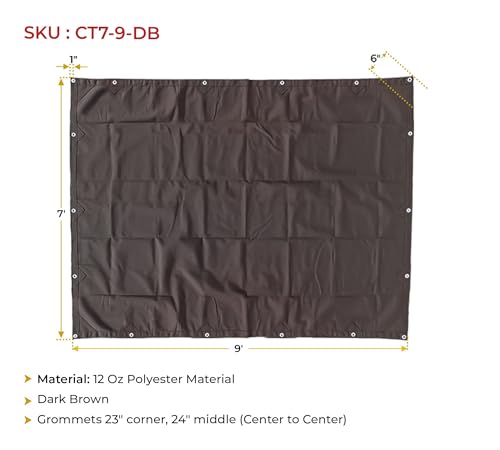 Mytee Products 2 Pack 7' x 9' Dark Brown 12oz Canvas Tarp with Grommets - Water Resistant - Heavy Duty Canvas Tarps - Multipurpose Tarpaulin Cover for Canopy Tent, Roof, Camping, Semi Trucks & Cargo - color: Dark Brown (2 Pcs), size: 7' x 9'