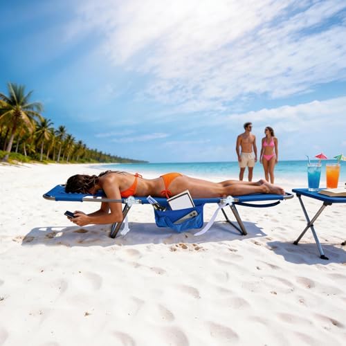 SUNNYFEEL Lay Flat Tanning Chair with Face Down Hole & Arm Slots, Backpack Beach Lounge Chair, 5-Position Folding Sunbathing Chair, 300 LBS Heavy Duty, 72" L x 22" W for Beach, Pool, Camping - color: Blue, size: Standard -1pcs