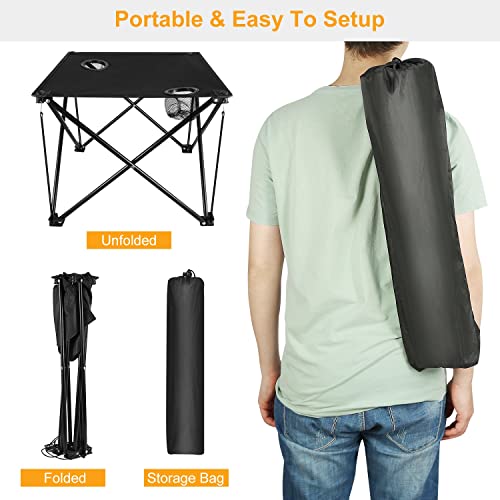 Folding Camping Side Table,Portable Camping Table W/2 Cup Holders&Carrying Bag,600D Waterproof Oxford Fabric,Outdoor Folable Beach Table for Outside,Camping, Picnic,Beach, Fishing and Hiking - US Spot