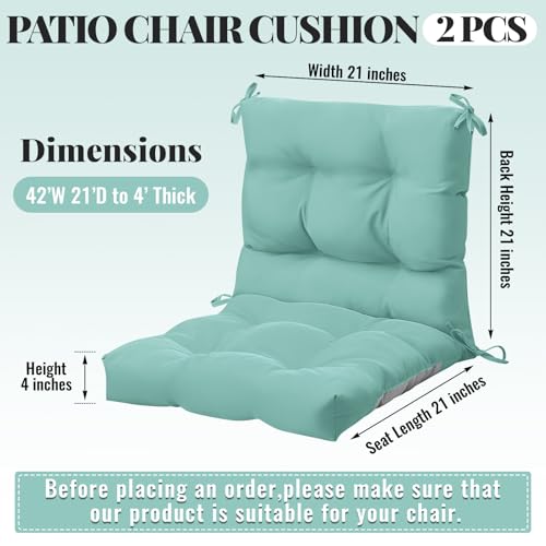 Marsui 4 Pcs Outdoor Indoor High Back Chair Cushions Patio Furniture Tufted Pillow with Ties Water-Resistant Replacement Outdoor Rocking Chair Cushions, 42 x 21 Inches (Light Green,Solid Color) - color: Light Green, size: Solid Color