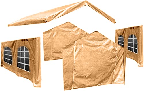 10X20 Canopy Tarp Set (5pc) Paneling and Top Set Valanced Tarp Kit Carport (Side Wall 2 Windows Replacement (Beige)) - color: Side Wall 2 Windows Replacement (Beige)