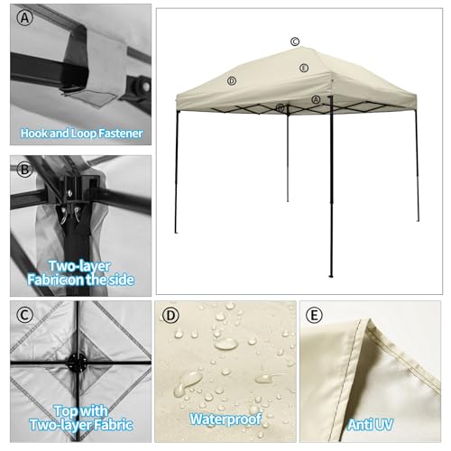 10x10 Canopy Replacement top,10x10ft Pop Up Canopy Top Cover,Silver Coated Durable Replacement Canopy top for Straight Leg Canopy Frame,Beige(1 PCS Top Cover Only) - color: Beige