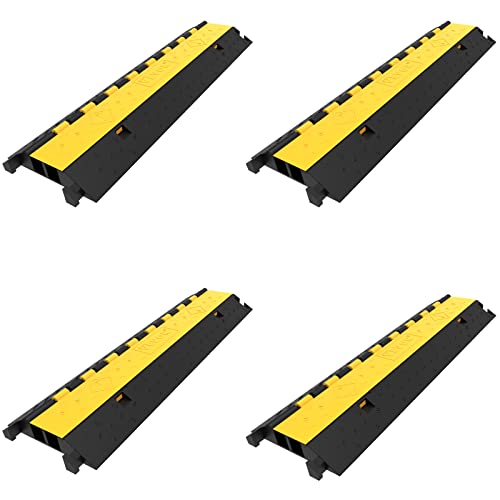 VEVOR 4 Pack Rubber Cable Protector Ramp 2 Channel Heavy Duty 66,000LB Load Capacity Cable Wire Cord Cover Ramp Speed Bump Driveway Hose Cable Ramp Protective Cover - style: 4 Pcs