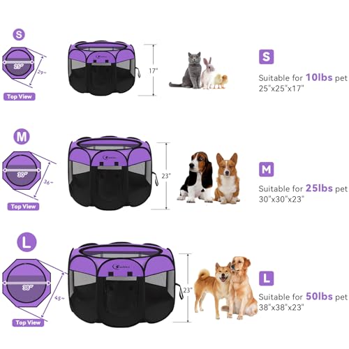 Siedihit Dog Cat Playpen, Puppy Pet Playpen, Small Dogs Tent Crates Cage Indoor/Outdoor, Portable Pop Up Dog Kennel Playpen with Carrying Case for Dogs/Cats/Rabbits,Purple - color: Purple