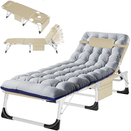 ABORON 4-in-1 Lounge Chair with Face & Arm Holes for Tanning, 440LB Heavy-Duty Folding Recliner with Plush Cotton Cushion, No Assembly Tri-Fold Guest Bed for Sunbathing, Poolside, Office Nap & Camping - color: Harbor Pewter Extra Wide