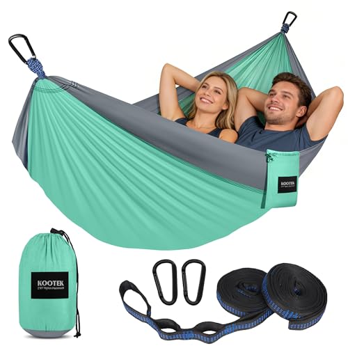 Kootek Camping Hammock, Portable Hammocks with Tree Straps & Attached Carry Bag, Camping Essentials Gear, Perfect for Outside Indoor Hiking Beach Backpack Travel - color: Turquoise & Grey, size: Large