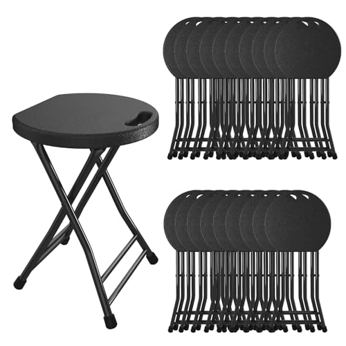 Folding Stool, 18 Inch Foldable Stool with Handle & Steel Frame, Pack of 20 Folding Bar Stools, 440lbs Sturdy Foldable Lightweight Metal Chair for Camping, Indoor and Outdoor, Black - color: Black, size: Pack of 20