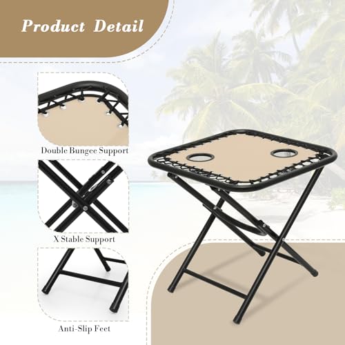 Athena Collection Zero Gravity Outdoor Lounge Chair Set of 2 with Side Table, 25" Width Pool Lounge Lawn Chairs Reclining with Cup Holder, Outdoor Chaise for Beach Patio Backyard Outside, Beige - color: Beige, style: 25" Width