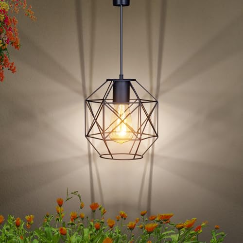 Battery Operated Hanging Lantern Outdoor, Waterproof Metal Pendant Light with 6 Hours Timer, Battery Powered Gazebo Lantern for Porch Pergola Patio Garden Indoor Decor