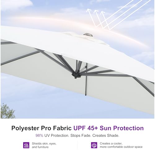 PURPLE LEAF 10 Feet Patio Umbrella Outdoor Cantilever Square Umbrella Aluminum Offset Umbrella with 360-degree Rotation for Garden Deck Pool Patio, White - color: White, size: 10' X 10', style: Standard