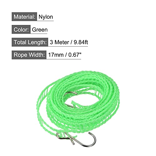 uxcell Portable Clothesline, 9.84ft Nylon Windproof Non-Slip Washing Line Rope for Courtyard Outdoor Travel Camping Laundry Drying, Green - color: Green, size: 9.84ft