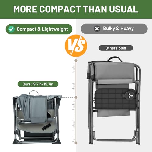 TIMBER RIDGE Aluminum Camping Directors Chair with Side Table Pocket, Portable Folding Chair, Heavy Duty Lawn Chair for Fishing Trip Picnic Concert Outdoor 400lbs, Grey 2 Pack - color: Grey-2 Set, style: Standard