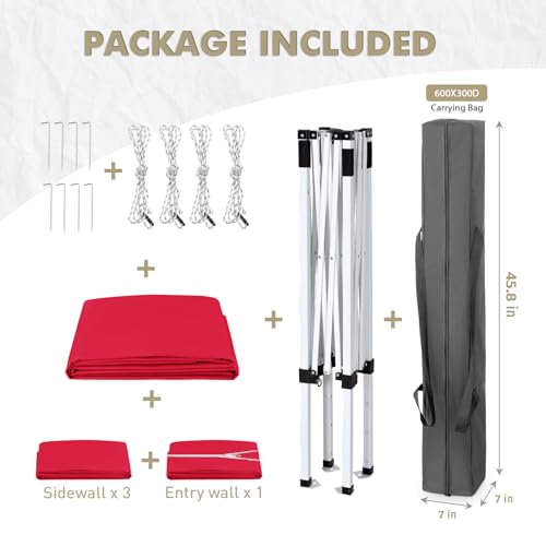 EAGLE PEAK 5x5 Instant Canopy with 4-Side Wall Panels, Small Pop up Portable Canopy Tent with Carry Bag, Light Weight Sun Shelter for Sports, Camping and Beach, Red - color: Red