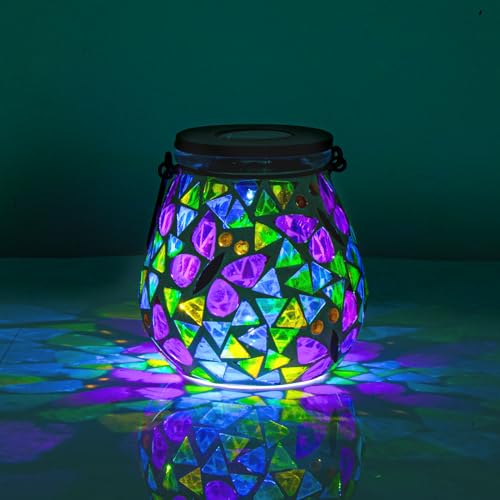 Afirst Mosaic Solar Lanterns - Glass Hanging Lights Butterfly Hollow Out Waterproof Outdoor Decorative for Garden, Patio, Holiday Party Outdoor Decoration, 1 Pack - style: Butterfly