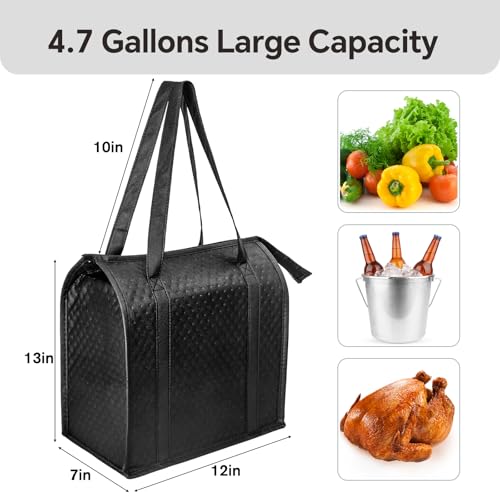 Insulated Grocery Bags, Reusable Insulated Bag, Portable Cooler Bags for Shopping Food Travel Beach Camping (4 Pack) - color: Black