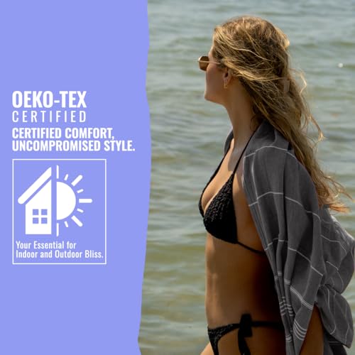Beach Towel 100% Cotton Turkish Beach Towel Adult 38x70 Inch Pre-washed Absorbent Extra Large|Sand Free Quick Dry BathTowels|Lightweight Blanket|Travel Cruise Camping Spa Gym Yoga Towel|Black - color: Black Onyx