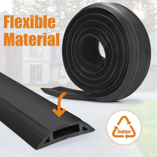 10 ft Cord Covers for Wires on Floor, Heavy Duty PVC Duct Floor Cord Cover, Floor Cable Cover Easy to Unroll Prevent Trip Hazard for Home Office or Outdoor Settings (Black) - size: 10 Feet - Black - 1 Pack