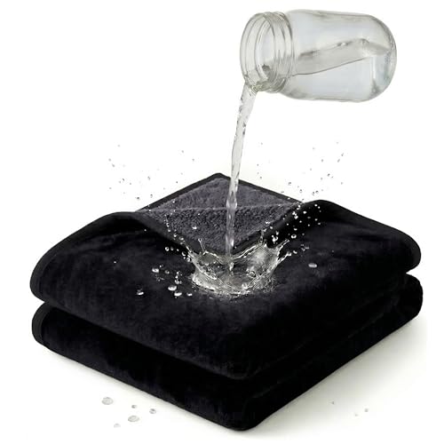 Waterproof Blanket (60"x80") for Bed, Couch, Sofa - Plush Throw Blanket to Protect Furniture, Stain Resistant, Leak-Proof, Double-Sided Flannel & Sherpa Fleece, Reversible Black & Grey - color: Black & Grey, size: Twin/Full (60"x80")