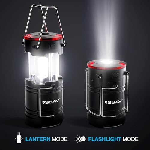 2 Pack LED Camping Lantern & Flashlight | LED Lanterns for Hurricane, Emergency Light for Storm, Outages, Outdoor Portable Lanterns | Batteries Included - color: Black & Red