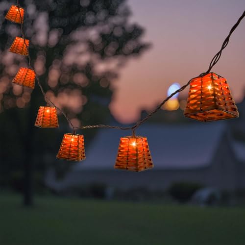 Outdoor-String-Lights-Waterproof, Boho Lantern String Lights for Patio, Garden, Porch, Balcony, Gazebo Decorative (PP Rattan) - style: Rattan