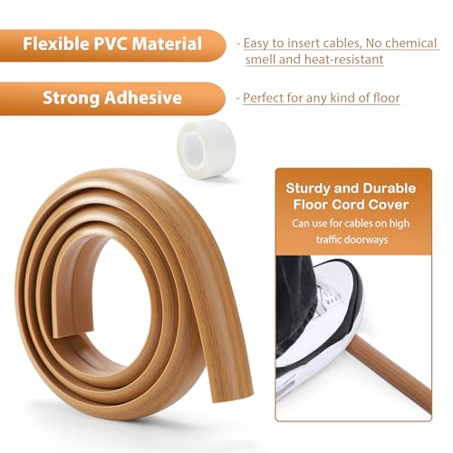 Floor Cord Cover 10ft, Cord Hider Floor Yellow Oak Wood, Floor Cable Management Prevent Cable Trips, Floor Cable Cover Wire Covers for Power Cords, Cord Protector Cord Cavity W0.47in H0.28in - color: Yellow Oak Wood, size: W1.2'' x L10'