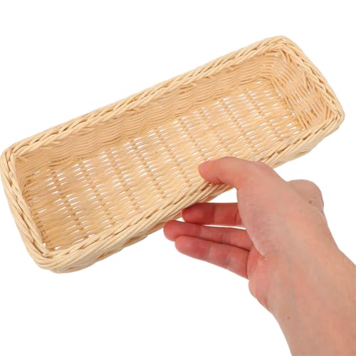Amosfun Rattan Woven Cutlery Basket 2-Pack 9.84X3.93X1.96 Inch Wicker Utensil Organizer Spoon Fork Holder for Kitchen Drawer Countertop Storage