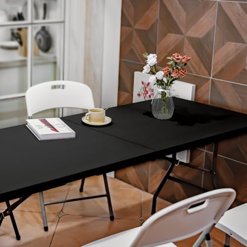 Byliable Folding Table 6ft Portable Heavy Duty Plastic Fold-in-Half 6 Foot Foldable Table Utility Dining Indoor Outdoor with Carrying Handle for Camping Picnic and Party, Black