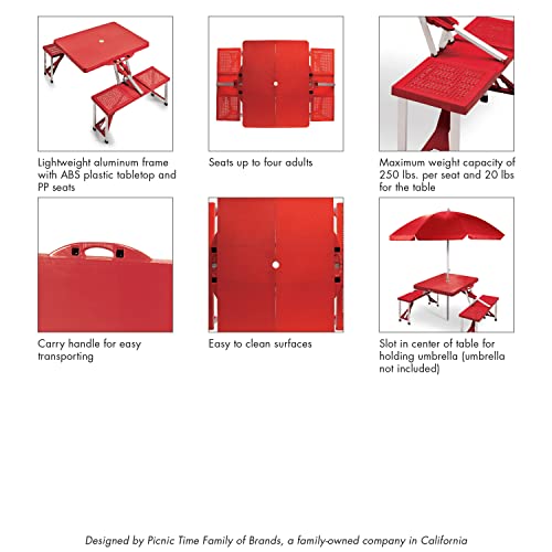 Picnic TIME Portable Folding Picnic Table with Seats for 4, Collapsible Aluminum Table with Benches & Umbrella Hole, Lightweight Foldable Table for Camping, Travel, Backyard, Tailgating | with Umbrella Hole - color: Play Town - Green