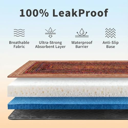 Washable Dog Pee Pads, Vintage Carpet Style, Non-Slip, Leak-Proof, Ultra-Absorbent, Reusable Puppy Training Pads & Mat for Pet Crates, Floors, Whelping & Housebreaking, 2 Pack 48"x48" - color: Sisal Bohemian Print, size: 48" ×48"(pack of 2)