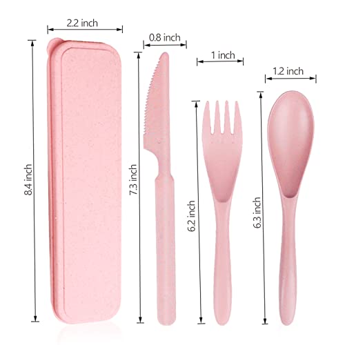 YDYTOP Reusable Travel Utensils Set with Case, Pink Wheat Straw Portable Knife Fork Spoons Tableware, Eco-Friendly BPA Free Cutlery for Kids and Adults as Travel Picnic Camping Utensils - color: 1 Sets - Pink