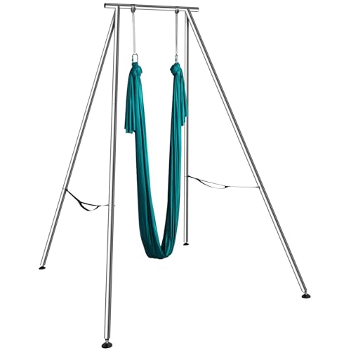 VEVOR Yoga Stand Frame, Max 441-551 lbs Load Swing Stand, Triangular Structure Aerial Rig, Aerial Silk Stands with Yoga Hammock, Standard & Height-Adjustable Version - color: Green, style: Standard Version