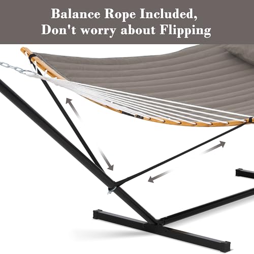 SUNCREAT Hammocks Portable Hammock with Frame, Backyard Double Hammock with Curved Spreader Bar, Brown - color: Brown