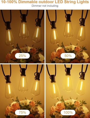 25FT Outdoor String Lights, Waterproof Patio Lights with Shatterproof ST38 Vintage Edison Bulbs, Connectable Outside Hanging Lights for Backyard, Porch, Deck, Balcony, Garden, 2700K Dimmable - size: 25FT-1