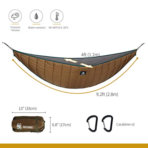 OneTigris Hideout Hammock Underquilt, Lightweight 4 Season Hammock Gear for Camping, Hiking, Backpacking, Travel, Beach, Backyard, Patio, Portable - color: Coyote Brown