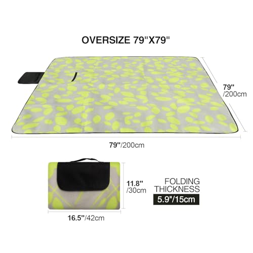 REDCAMP Extra Large Fleece Picnic Blanket Waterproof Sandproof, Soft Plush & Foldable Outdoor Blanket for Lawn Park Beach Travel,Green Leaves 79"x79" - color: Green Leaves 79"x79"