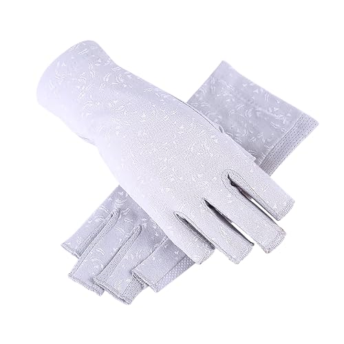 Lightweight Summer Fingerless Gloves Men Women UV Sun Protection Driving Cotton Gloves Nonslip Touchscreen Mittens - color: 2pairs-gray+floral Black