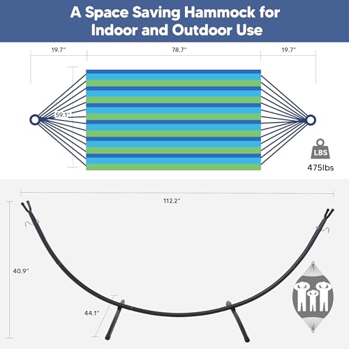 SUNCREAT Portable Outdoor Hammock with Stand Included, Double Hammock with Stand for Outside, Blue & Green Stripes - color: Blue &Green