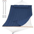 SUNCREAT Hammocks Outdoor Double Hammock with Hardwood Spreader Bar, 475 lbs Capacity, Heavy Duty 15 FT Hammock with Large Soft Pillow, Dark Blue - color: Dark Blue