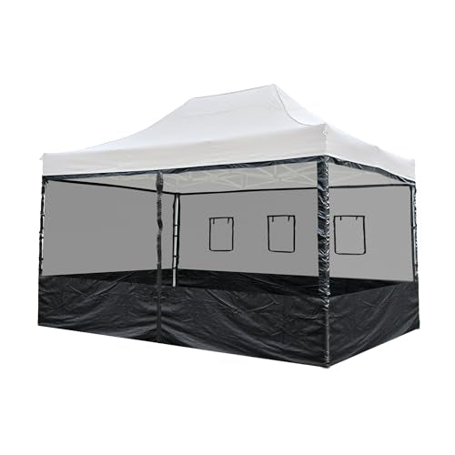 Yescom Pop Up Canopy Half Mesh Sidewall with Windows for 10x15 ft Outdoor Camping Fishing Tent Mesh Enclosures,4pcs Screened Wall Only - color: Black-1 set, size: 15x10 Ft