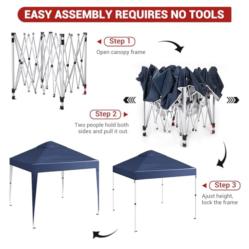10 x 10 FT Pop Up Canopy Tent, Height Adjustable Sun Shade Shelter with Top Vent, Commercial Portable Instant Canopy with Wheeled Carry Bag, Waterproof Party Tent for Patio, Garden, Navy Blue - color: Navy Blue, size: Leg Wrap