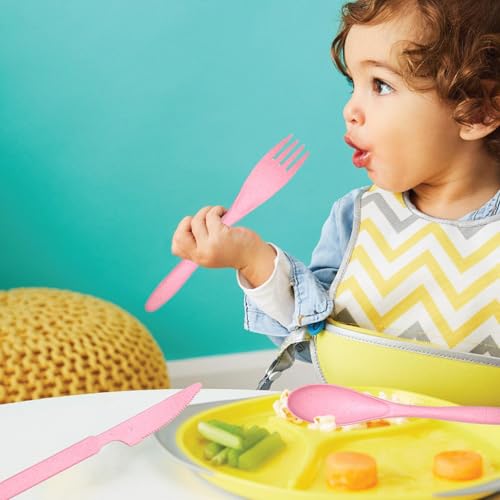 Reusable Travel Utensils Set with Case, 2 Sets Wheat Straw Portable Plastic Fork Spoons Knife Cutlery, Camping Eco-Friendly BPA Free Tableware for Kids Adults Work Picnic or Daily Use (Pink) - color: 2 Pink