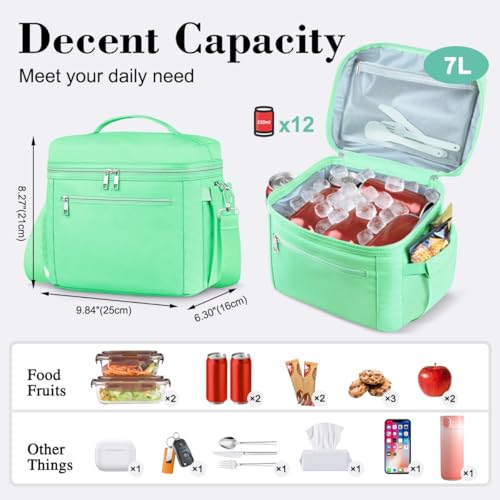 DALINDA Insulated Lunch Bag Lunch Box for Women Men,Leak-Proof Cooler Bag Lunchbox Lightweight for Work Picnic,Study,Beach,Camping,Travel - color: Green, size: 7L Medium · Compact Size