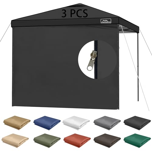 KAMPKEEPER Instant 10X10 Canopy Sidewalls with Zipper for Pop Up Canopy Frame, 3Pack Sunwalls fit 10' Outdoor Canopies with Straight Leg (Black) - color: Black
