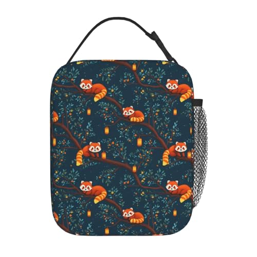 Reusable Red Panda Lunch Box for Kids Girls Boys Women Adult, Insulated Lantern Forest Cute Lunch Bag,Polyester Cooler Handbags Case for School Picnic Work Travel Beach or Hiking - color: Red Panda