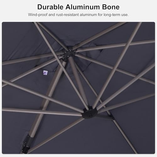 PURPLE LEAF Patio Umbrella with Base Included, 8ft Outdoor Aluminum Cantilever Umbrella with 360° Rotation, Champagne Offset Umbrella for Outdoor Garden Pool, Light Grey - color: Light Grey, size: 8' x 8'