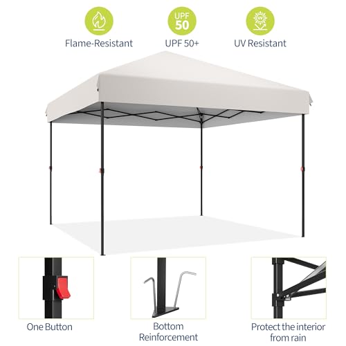 Pop Up Canopy Tent 10x10ft Portable Outdoor Sun Shelter UPF 50+ Waterproof 3 Adjustable Heights Easy Setup with Wheeled Carry Bag for Patio Garden Beach Parties Grey 3m x 3m - color: White, size: 3M*3M